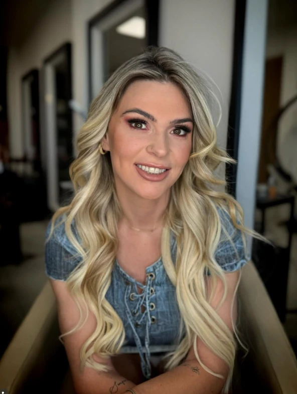 Cliente com loiro e ondas no salão