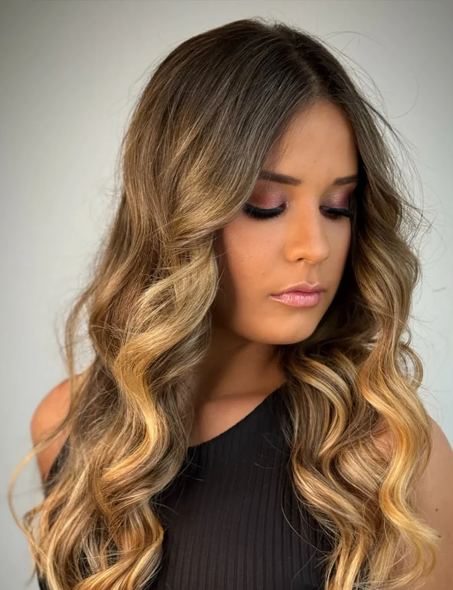 Cliente com morena iluminada e ondas